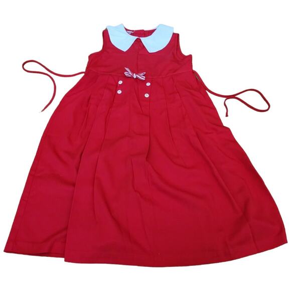 Vintage Bonnie Jean Union Made Red White Babydoll Peter Pan Collared Dress SZ 12